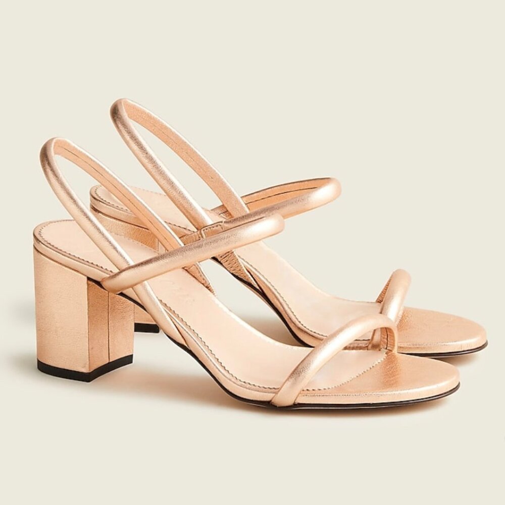 New J.Crew  Slingback Block-Heel Sandals in Metallic Rose Gold Leather - Size 9M